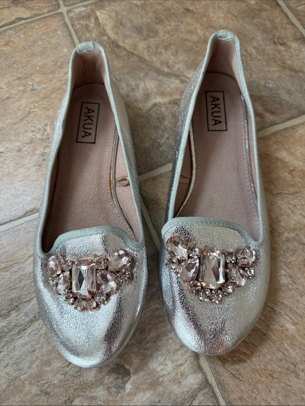 Women's Silver Jeweled Ballet Flats
